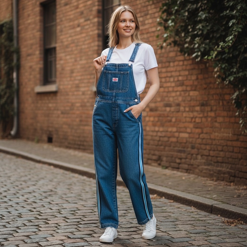 Vintage 90s Revolt Womens L Bib Overalls Carpenter Dungaree Side Leg Stripe